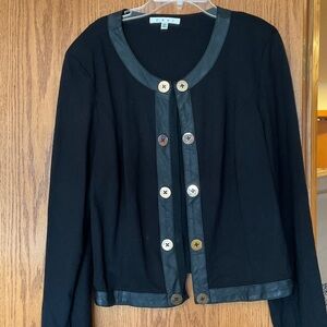 CAbi Vintage Cardigan with Gold Buttons and Pleather Trim
